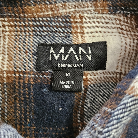 BoohooMAN Cross Applique Bleached Flannel Shirt Men's Size Medium - Picture 9 of 11